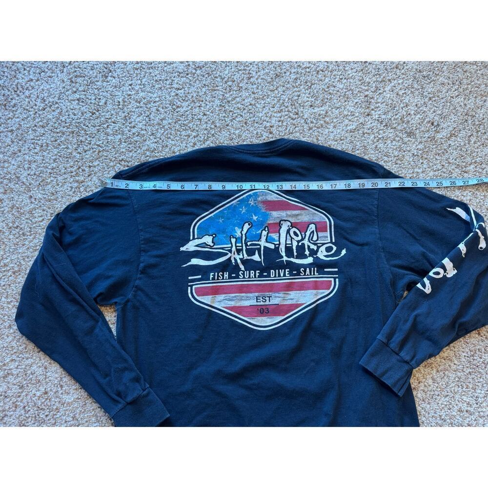 SALT LIFE Long Sleeve T-shirt, Navy Blue, size men's Medium - Picture 5 of 8